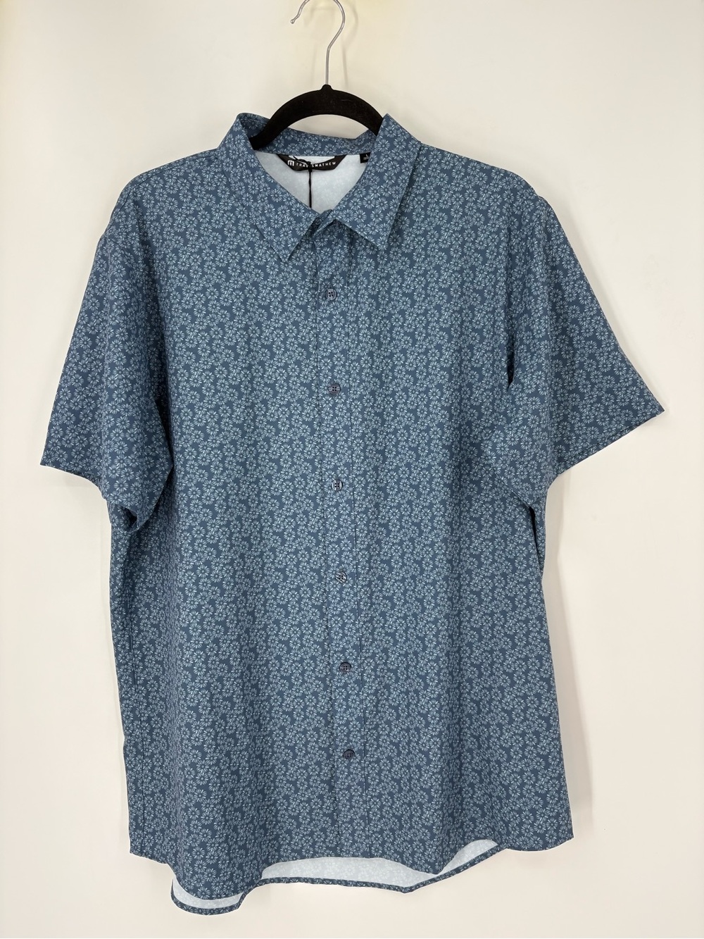 Travis Mathew Techwoven Short Sleeve Button Down Shirt Bering Sea Size Large